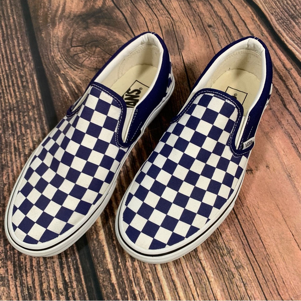 Vans Classic Slip-On Checkerboard M6  W 7.5 Beacon Blue White Casual Skate Shoe